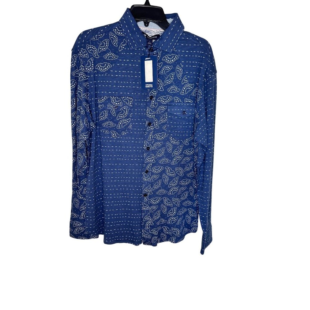 NWT Cremieux Kyoto Mens Large Button-Up Shirt Long Sleeve Blue & White Flip Cuff